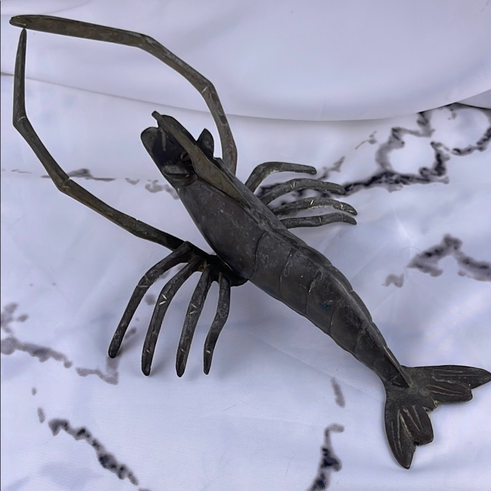 Vintage Brass MCM Shrimp Figurine Wall Hanging Patina Marine Nautical